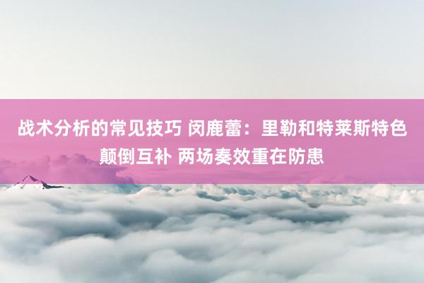 战术分析的常见技巧 闵鹿蕾：里勒和特莱斯特色颠倒互补 两场奏效重在防患