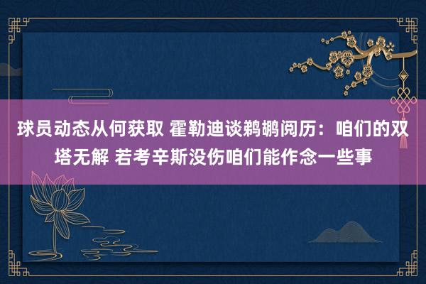 球员动态从何获取 霍勒迪谈鹈鹕阅历：咱们的双塔无解 若考辛斯没伤咱们能作念一些事