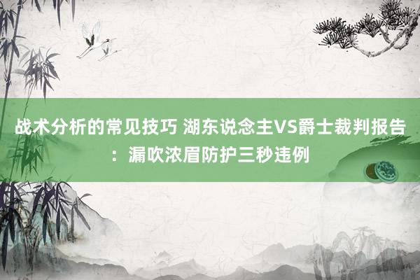 战术分析的常见技巧 湖东说念主VS爵士裁判报告：漏吹浓眉防护三秒违例